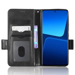 Imprinted Triangle Pattern Phone Cover For Xiaomi 13 5G Wallet Stand Anti-scratch PU Leather Smartphone Case with Hand Strap