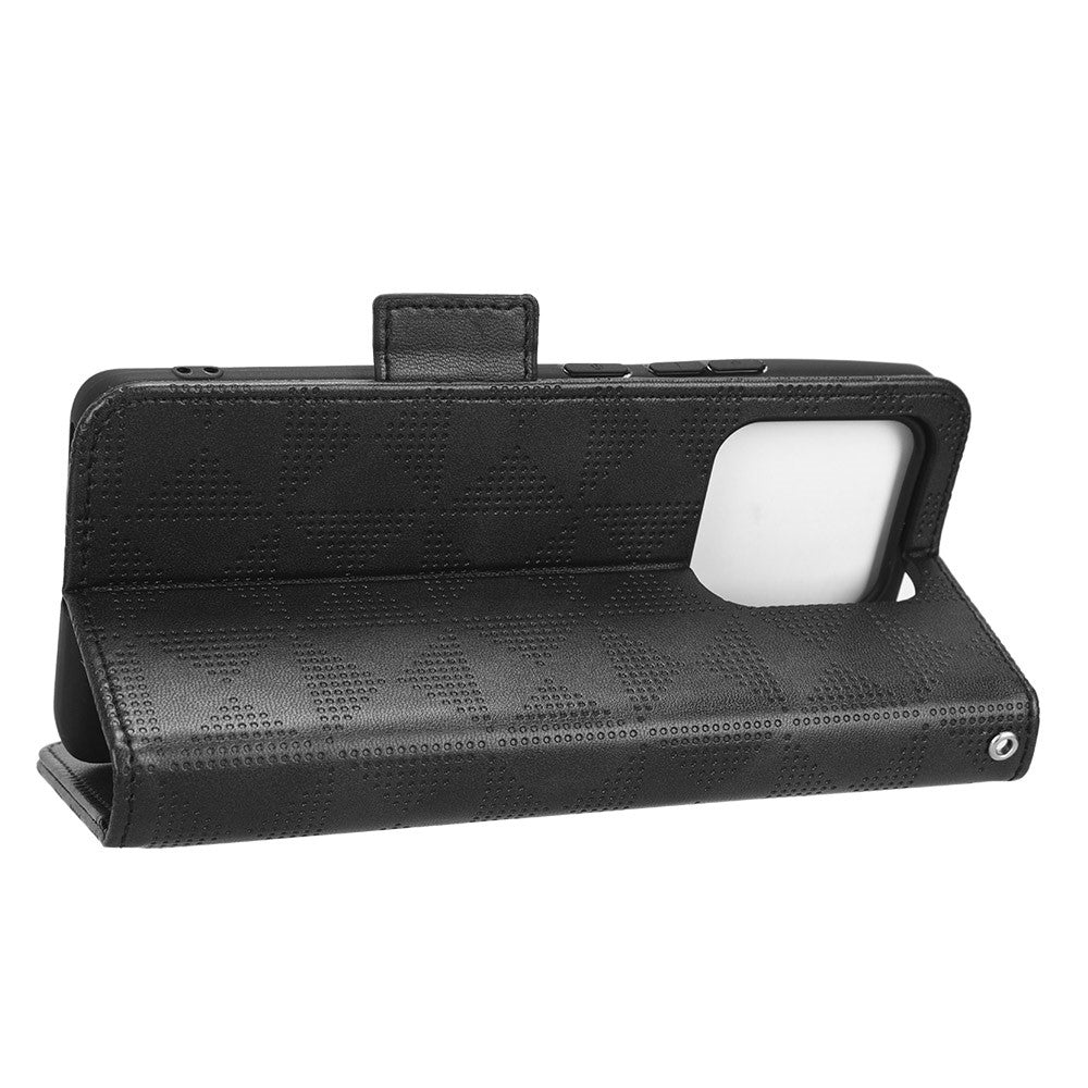 Imprinted Triangle Pattern Phone Cover For Xiaomi 13 5G Wallet Stand Anti-scratch PU Leather Smartphone Case with Hand Strap