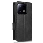 Imprinted Triangle Pattern Phone Cover For Xiaomi 13 5G Wallet Stand Anti-scratch PU Leather Smartphone Case with Hand Strap