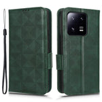 Imprinted Triangle Pattern Phone Cover For Xiaomi 13 5G Wallet Stand Anti-scratch PU Leather Smartphone Case with Hand Strap