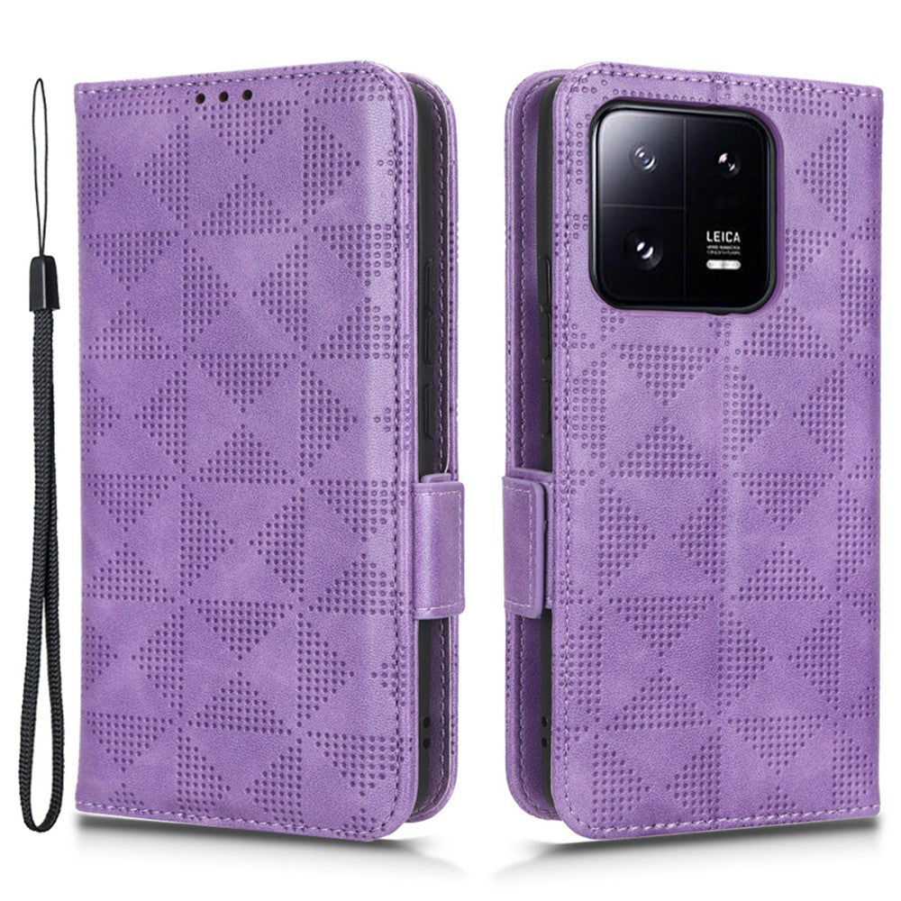 Mobilskal med tryckt triangelmönster för Xiaomi 13 5G, plånboksställ, reptåligt smartphonefodral i PU-läder med handrem