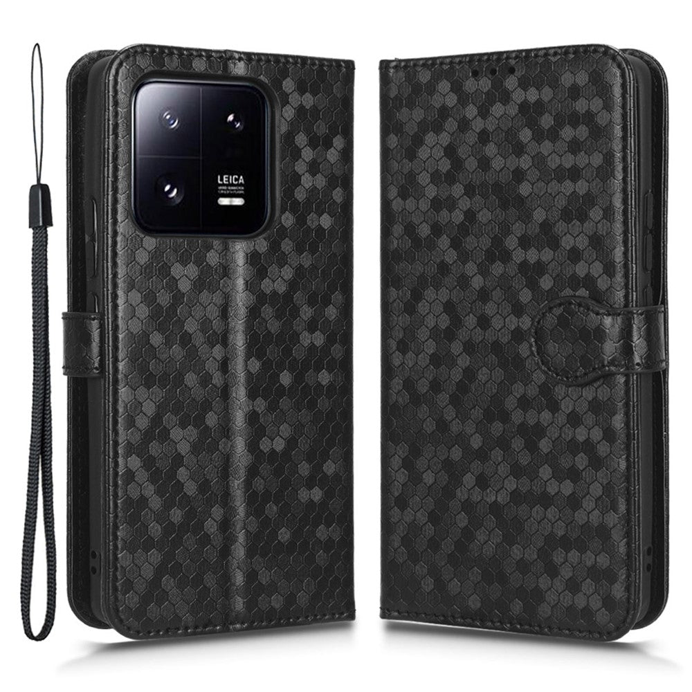 For Xiaomi 13 Pro 5G Dot Pattern Imprinted Scratch-resistant Cell Phone Cover PU Leather Protective Flip Phone Wallet Case Stand with Strap