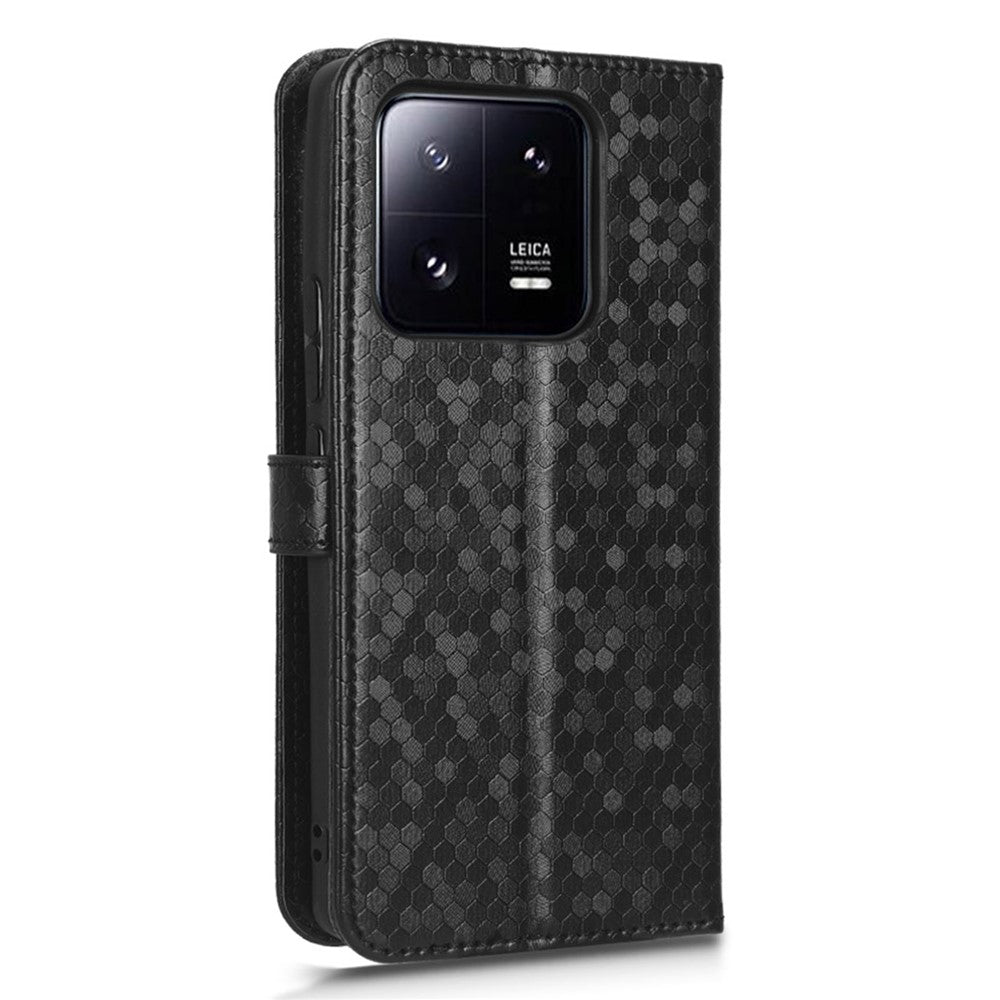 Xiaomi 13 Pro 5G Punktmönster Präglat Reptåligt Mobilmobilfodral PU-läder Skyddande Flip mobilplånbok Fodral Stativ med Rem