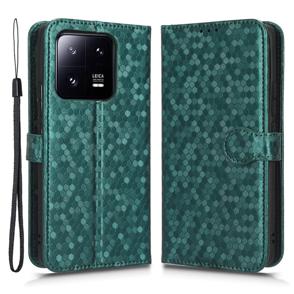 For Xiaomi 13 Pro 5G Dot Pattern Imprinted Scratch-resistant Cell Phone Cover PU Leather Protective Flip Phone Wallet Case Stand with Strap