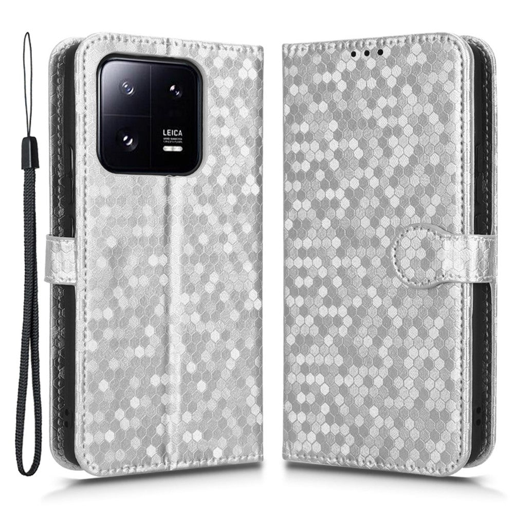 Xiaomi 13 Pro 5G Punktmönster Präglat Reptåligt Mobilmobilfodral PU-läder Skyddande Flip mobilplånbok Fodral Stativ med Rem