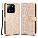 Xiaomi 13 Pro 5G Punktmönster Präglat Reptåligt Mobilmobilfodral PU-läder Skyddande Flip mobilplånbok Fodral Stativ med Rem