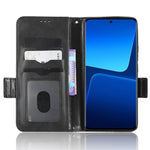 Skyddande mobilfodral för Xiaomi 13 Pro 5G, präglat triangelmönster PU-läder, fallskyddande vikbart plånboksfodral med stativ och handrem