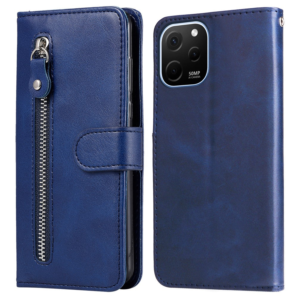 For Huawei nova Y61 4G Calf Texture Phone Case PU Leather Zipper Pocket Anti-scratch Cell Phone Cover with Stand Wallet