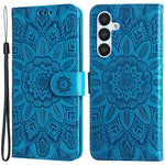 Smartphone Case For Samsung Galaxy A34 5G PU Leather Sunflower Imprinted Magnetic Closure Stand Wallet Phone Cover with Hand Strap