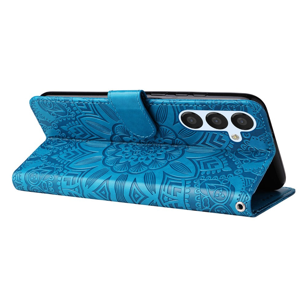 Smartphone Case For Samsung Galaxy A34 5G PU Leather Sunflower Imprinted Magnetic Closure Stand Wallet Phone Cover with Hand Strap