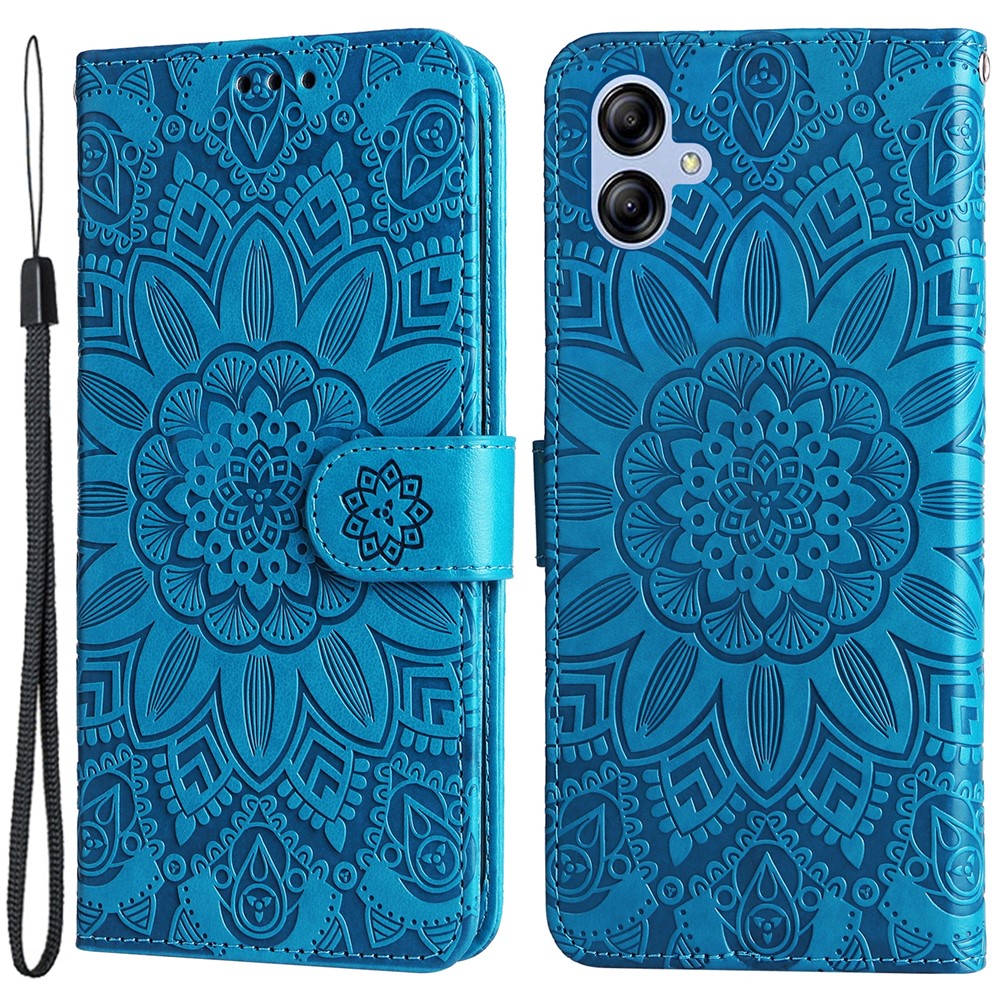 Samsung Galaxy A04e 4G / F04 4G / M04 4G Anti-blekning PU-läder med solrostryck, stativ, magnetisk stängning och handrem