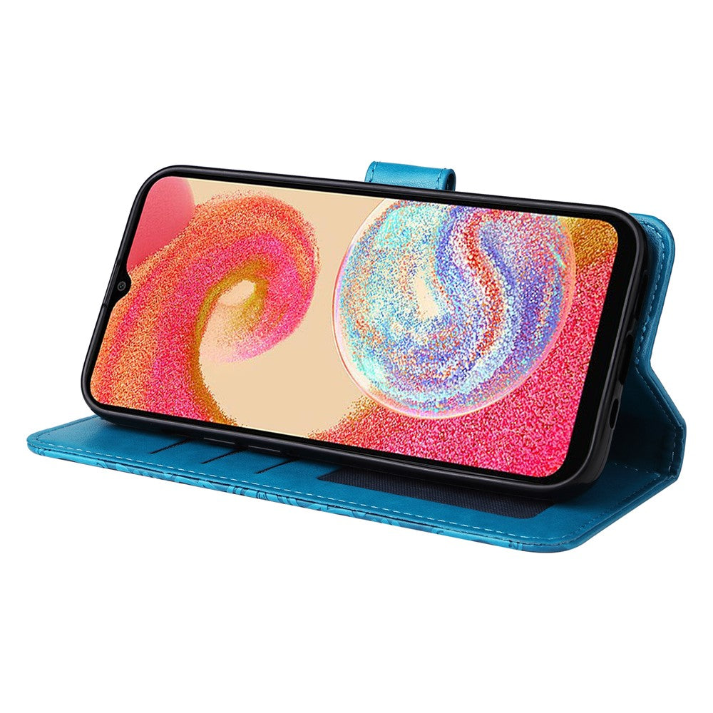 Samsung Galaxy A04e 4G / F04 4G / M04 4G Anti-blekning PU-läder med solrostryck, stativ, magnetisk stängning och handrem