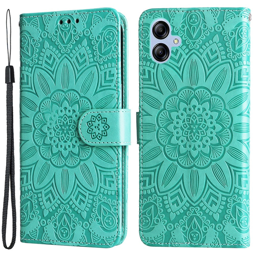 Samsung Galaxy A04e 4G / F04 4G / M04 4G Anti-blekning PU-läder med solrostryck, stativ, magnetisk stängning och handrem