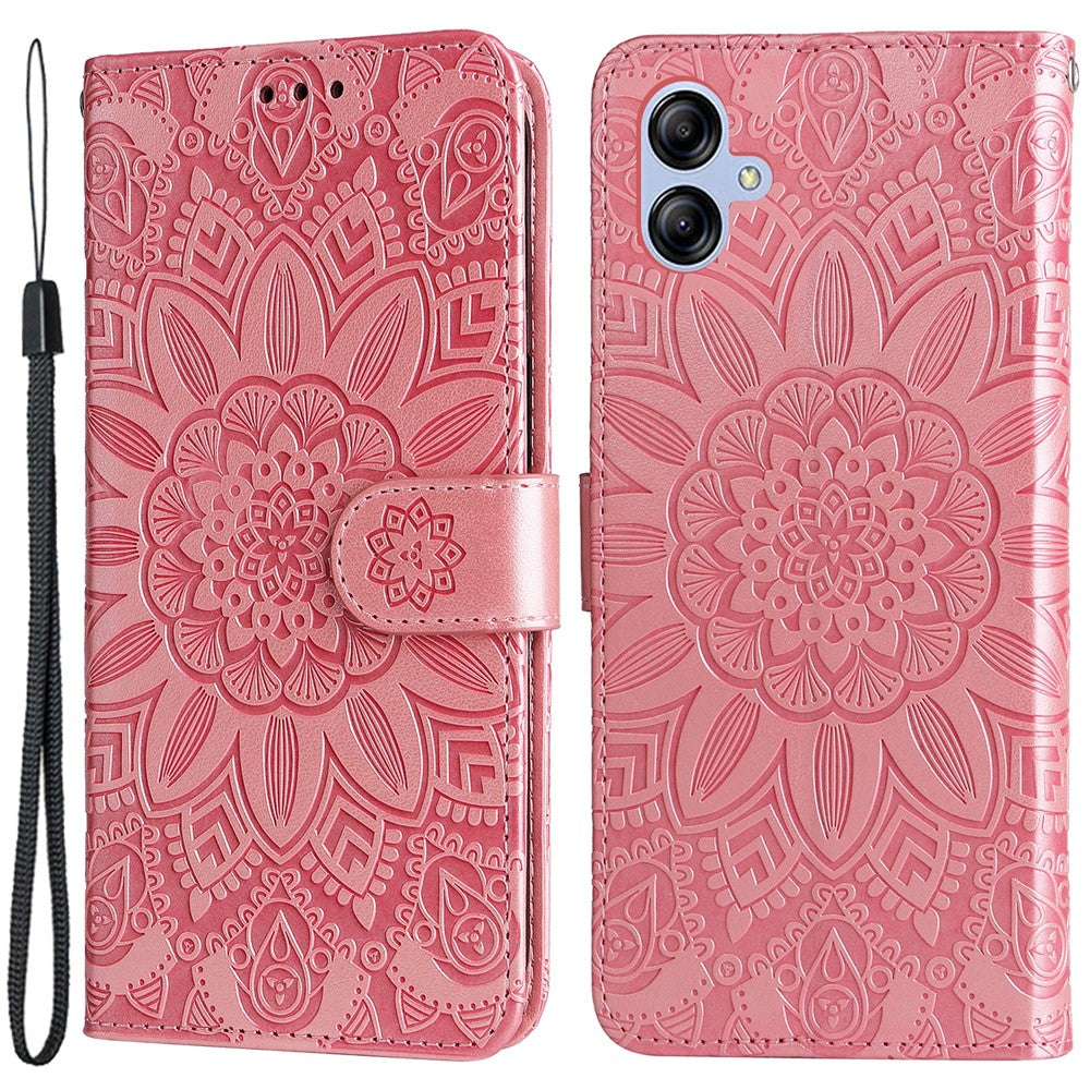 Samsung Galaxy A04e 4G / F04 4G / M04 4G Anti-blekning PU-läder med solrostryck, stativ, magnetisk stängning och handrem