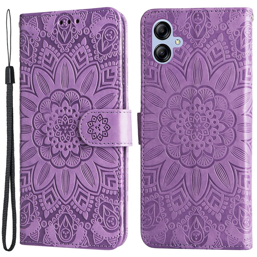 Samsung Galaxy A04e 4G / F04 4G / M04 4G Anti-blekning PU-läder med solrostryck, stativ, magnetisk stängning och handrem