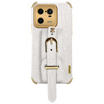 For Xiaomi 13 Pro 5G Electroplating Crocodile Texture Anti-collision PU Leather Coated PC+TPU Case Hand Strap Kickstand Design Protective Cover
