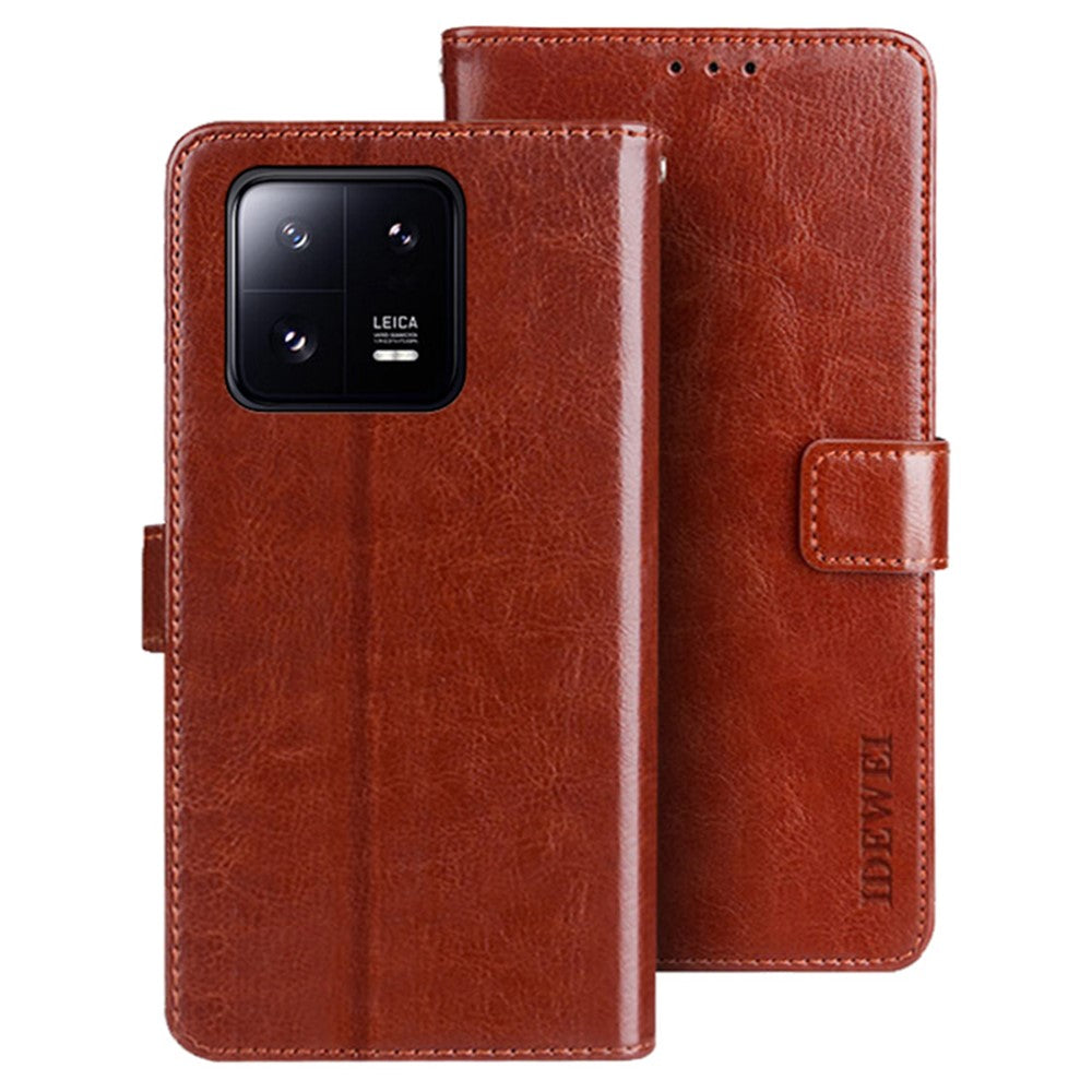 IDEWEI För Xiaomi 13 5G Crazy Horse Texture PU-läder Plånboksfodral Vikbart Stativ Folio Flip-fodral