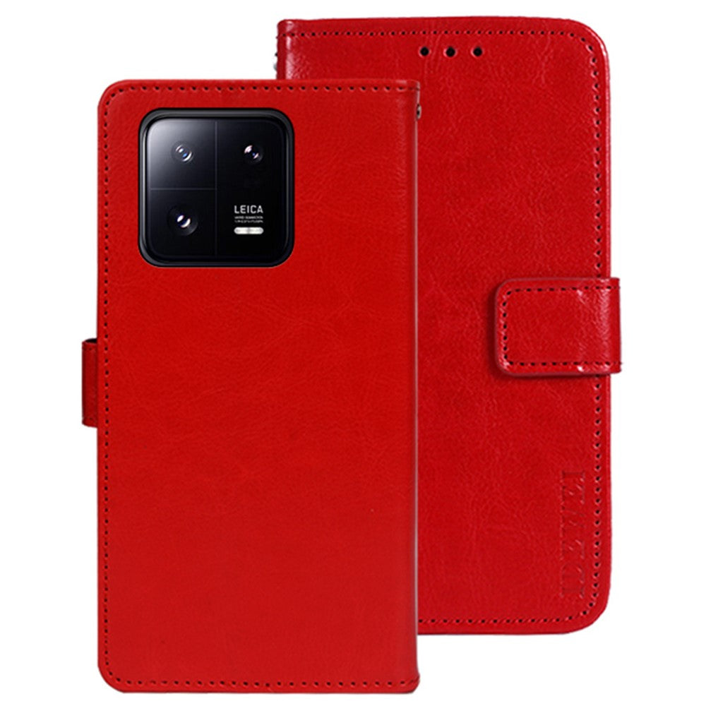 IDEWEI För Xiaomi 13 5G Crazy Horse Texture PU-läder Plånboksfodral Vikbart Stativ Folio Flip-fodral