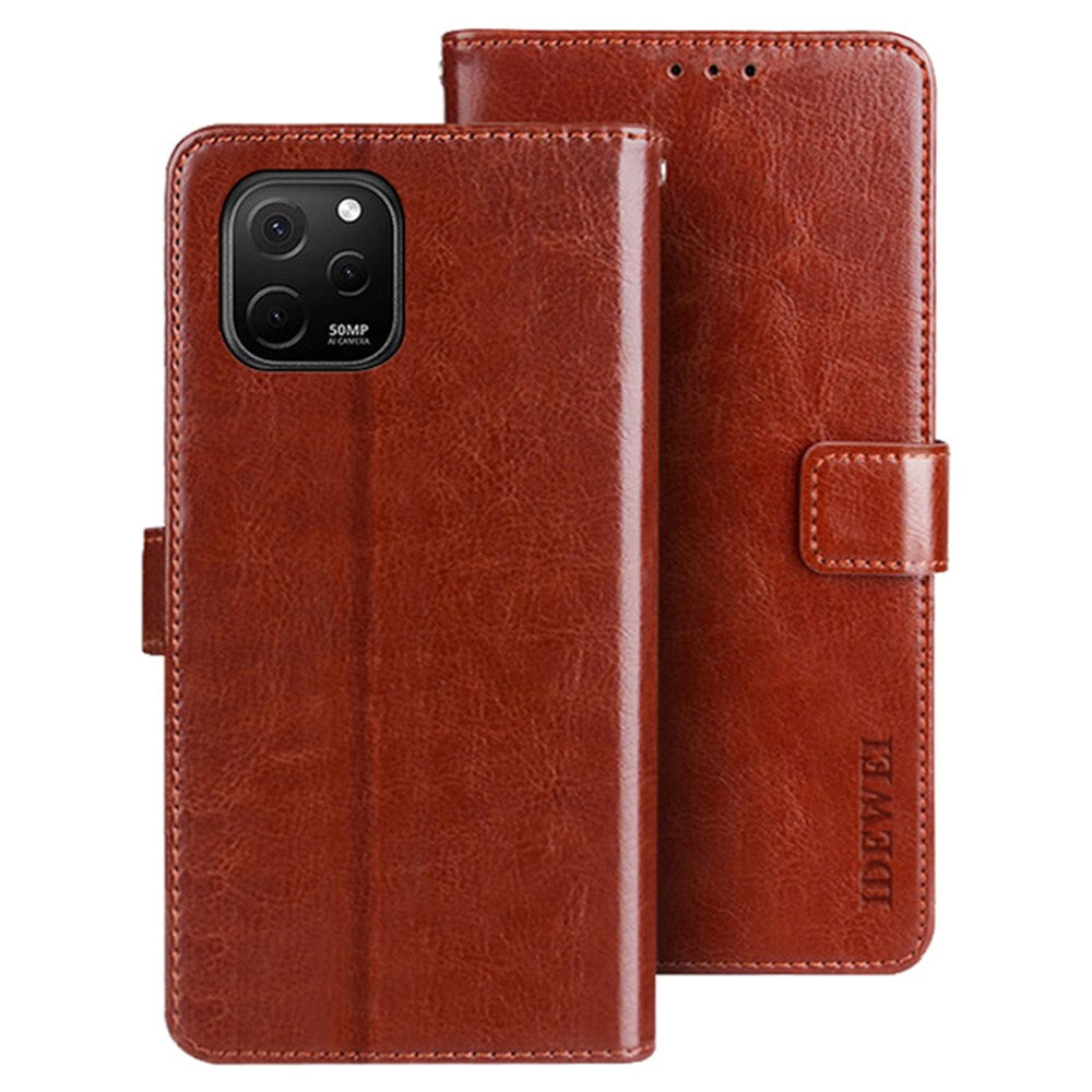 IDEWEI För Huawei Enjoy 50z 4G Crazy Horse Texture Magnetiskt Spänne Skal PU Läder mobilskal med Stativ Plånbok