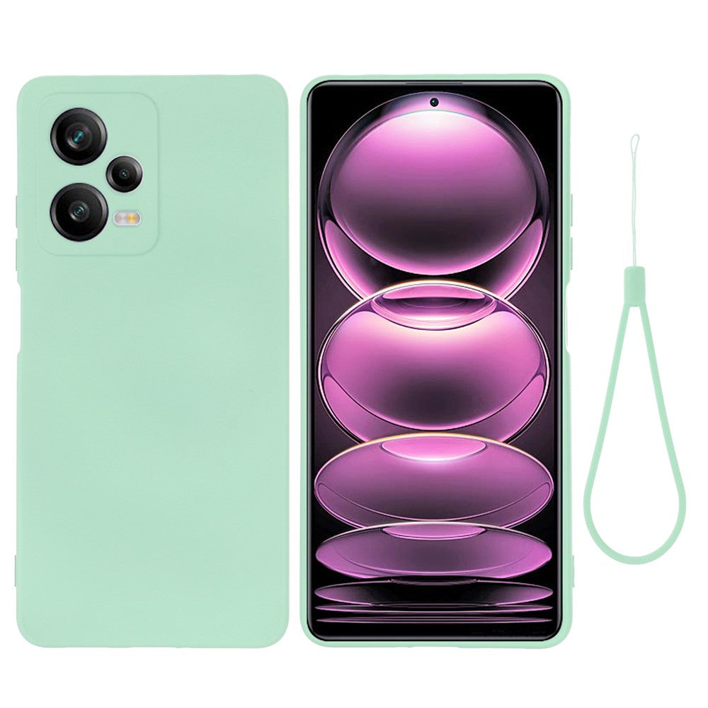 For Xiaomi Redmi Note 12 Pro+ 5G Liquid Silicone Phone Case Soft Liner Anti-scratch Back Cover with Strap