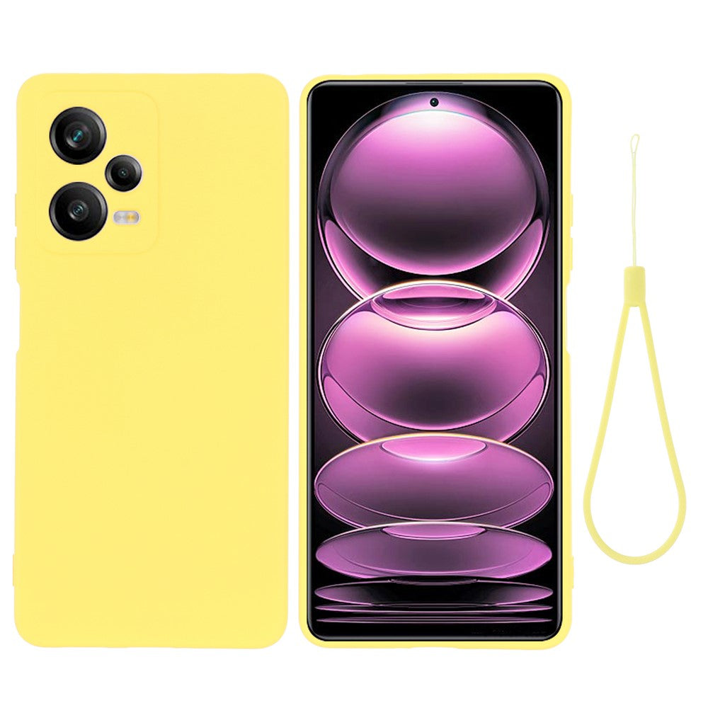 For Xiaomi Redmi Note 12 Pro+ 5G Liquid Silicone Phone Case Soft Liner Anti-scratch Back Cover with Strap