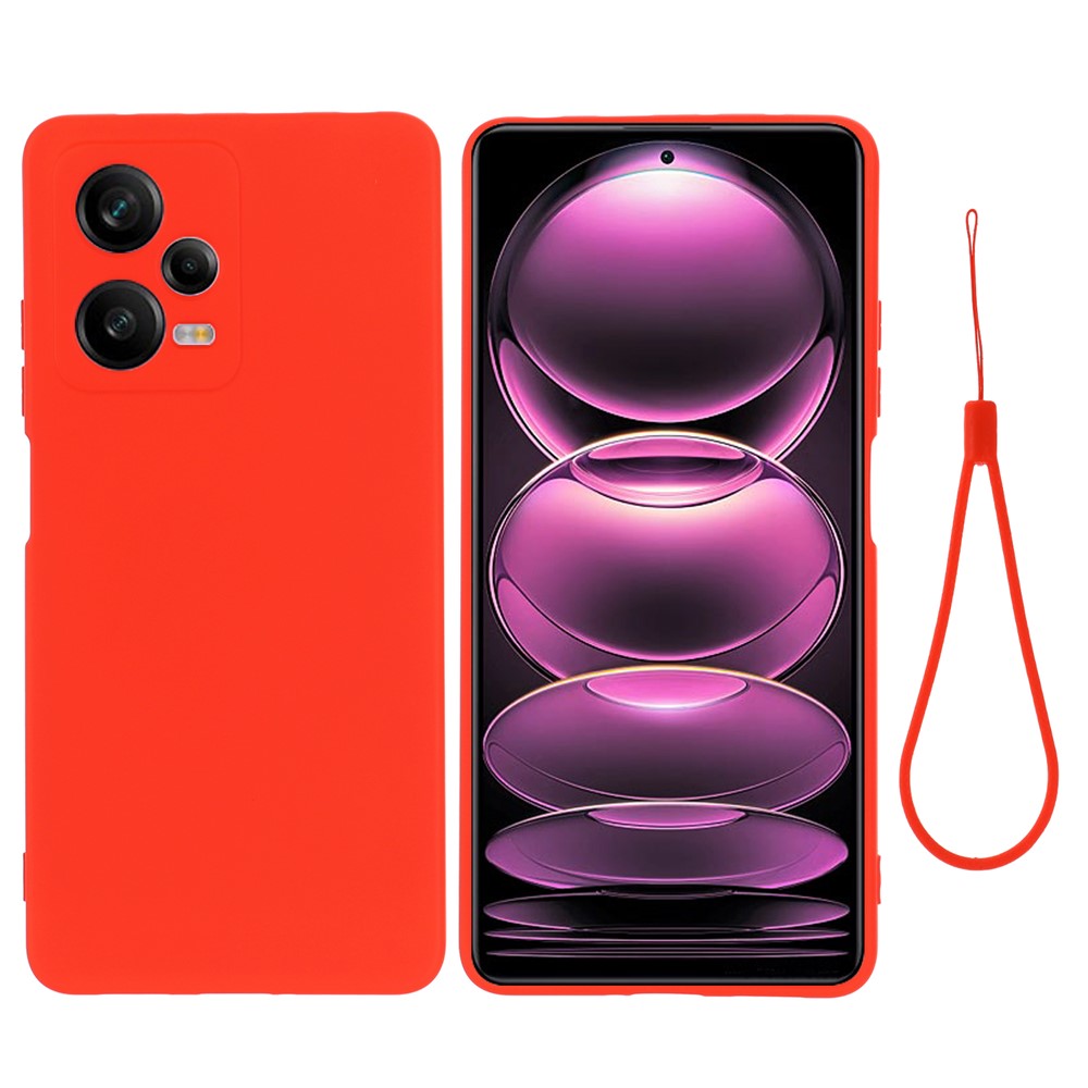 For Xiaomi Redmi Note 12 Pro+ 5G Liquid Silicone Phone Case Soft Liner Anti-scratch Back Cover with Strap