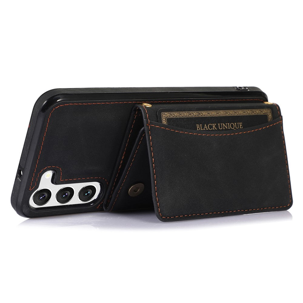 For Samsung Galaxy S23+ PU Leather Coated TPU Case Tri-fold Wallet Kickstand Protective Phone Cover