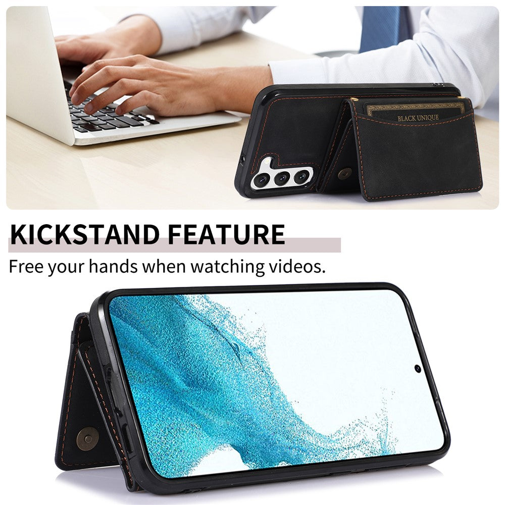 For Samsung Galaxy S23+ PU Leather Coated TPU Case Tri-fold Wallet Kickstand Protective Phone Cover