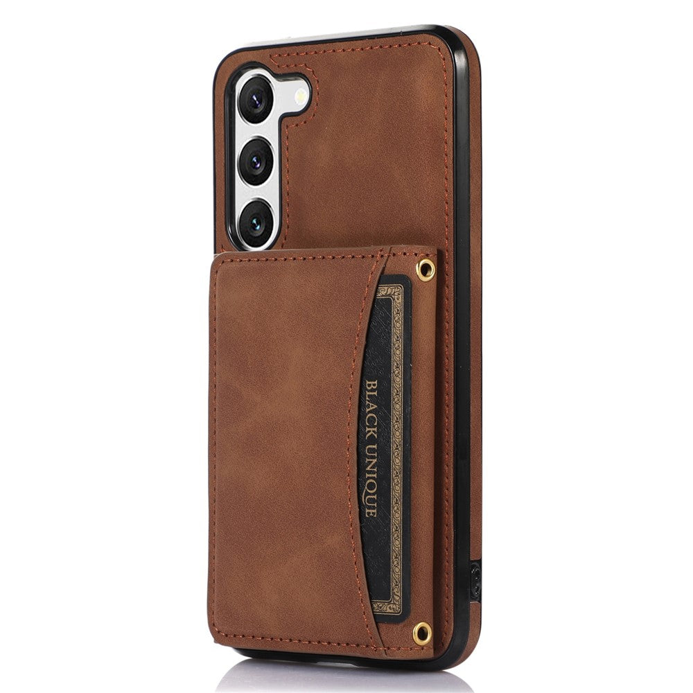 For Samsung Galaxy S23+ PU Leather Coated TPU Case Tri-fold Wallet Kickstand Protective Phone Cover