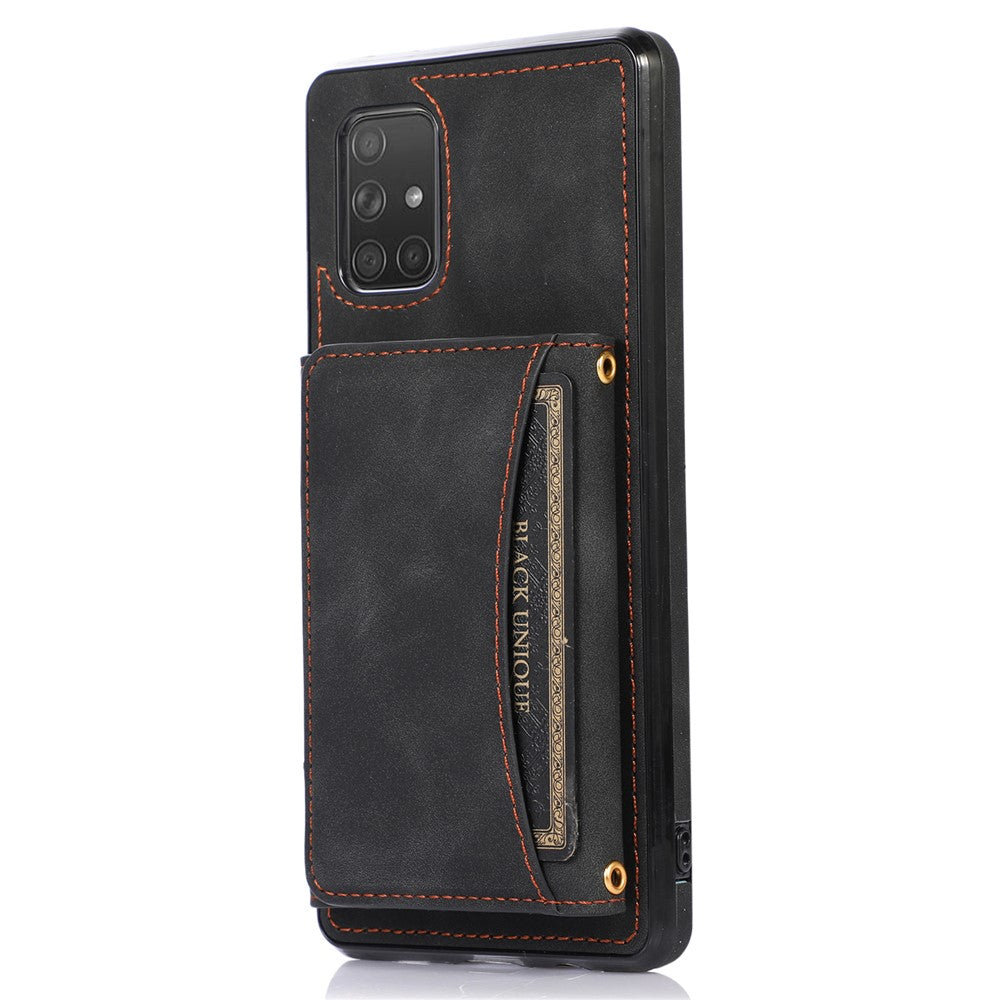 For Samsung Galaxy A51 4G SM-A515 Magnetic Button Tri-fold Wallet Phone Case Kickstand PU Leather Coated TPU Cover