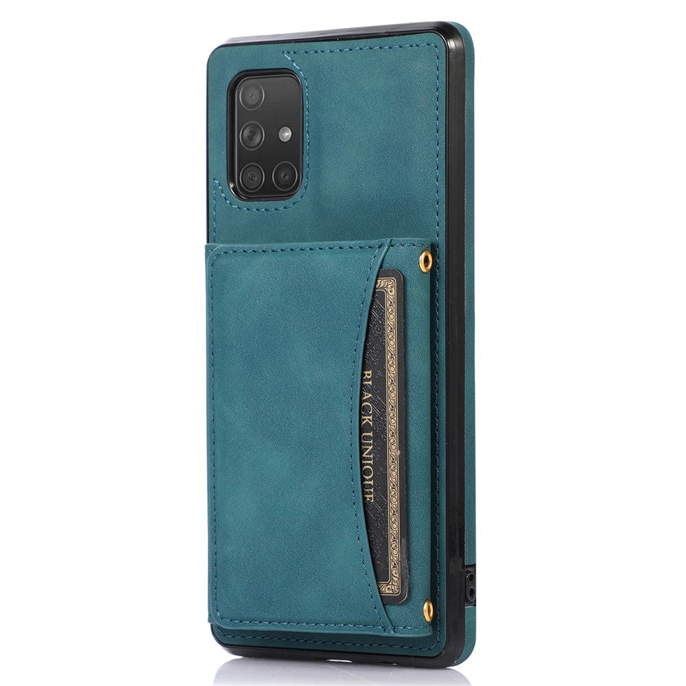 For Samsung Galaxy A51 4G SM-A515 Magnetic Button Tri-fold Wallet Phone Case Kickstand PU Leather Coated TPU Cover