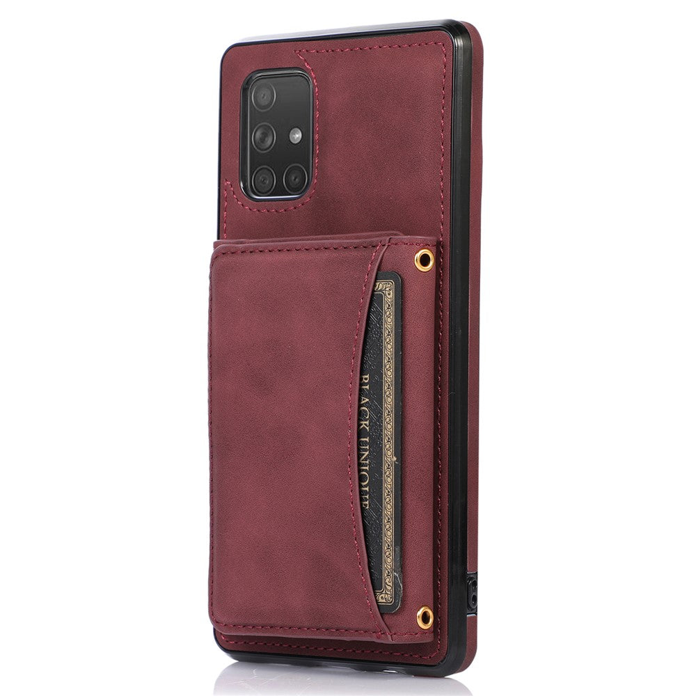 For Samsung Galaxy A51 4G SM-A515 Magnetic Button Tri-fold Wallet Phone Case Kickstand PU Leather Coated TPU Cover