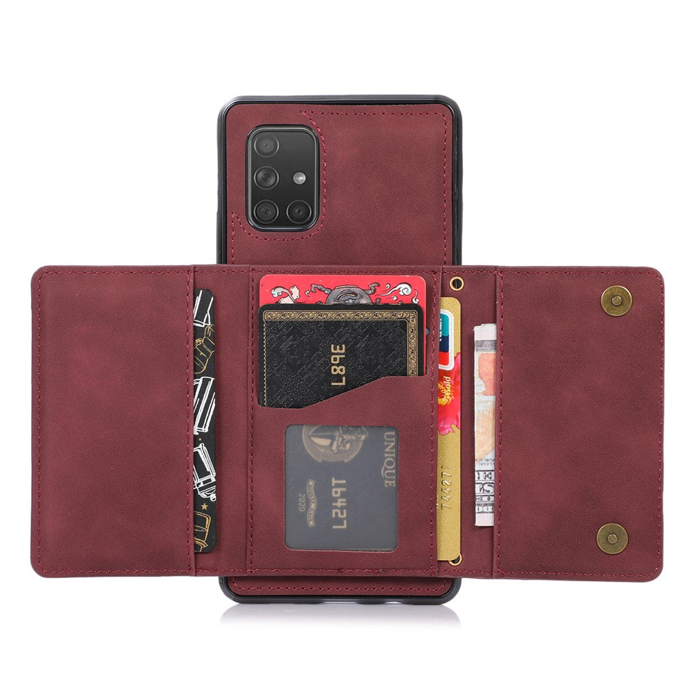 For Samsung Galaxy A51 4G SM-A515 Magnetic Button Tri-fold Wallet Phone Case Kickstand PU Leather Coated TPU Cover