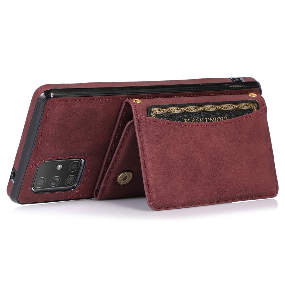 For Samsung Galaxy A51 4G SM-A515 Magnetic Button Tri-fold Wallet Phone Case Kickstand PU Leather Coated TPU Cover