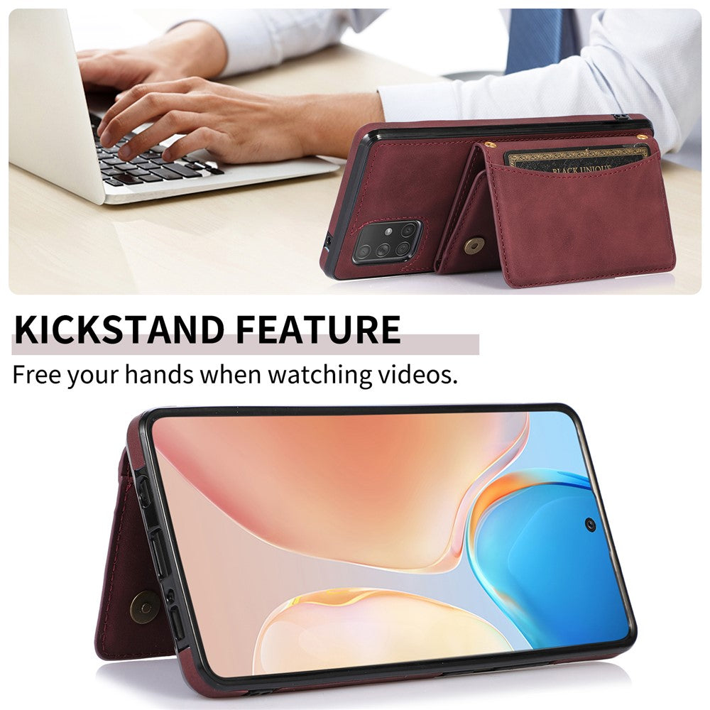 For Samsung Galaxy A51 4G SM-A515 Magnetic Button Tri-fold Wallet Phone Case Kickstand PU Leather Coated TPU Cover