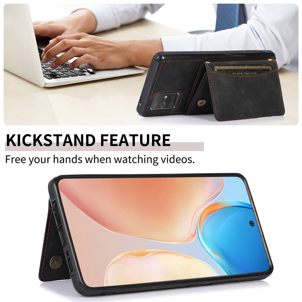 Samsung Galaxy A51 5G SM-A516 tredobbelt foldbart pung-etui, ridsefast mobilcover med PU-læderbeklædt TPU og støttefunktion
