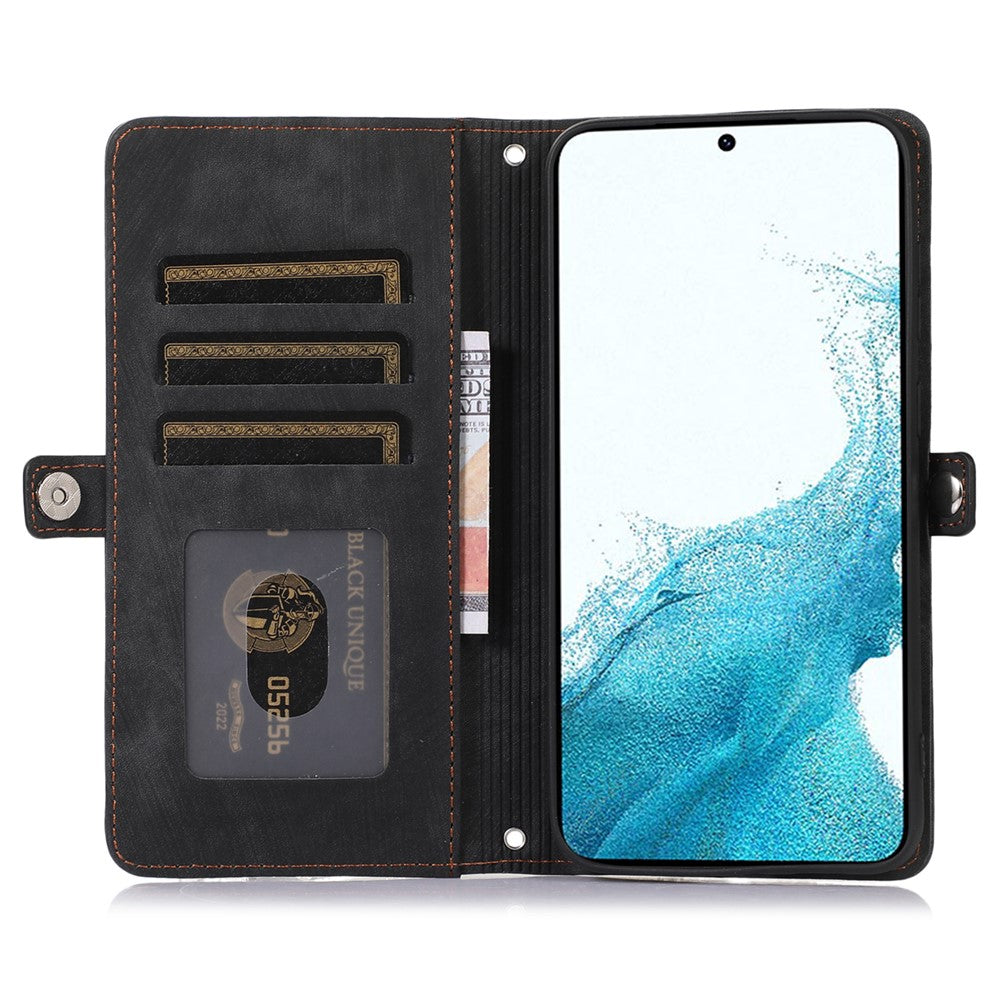 Samsung Galaxy A23 4G / A23 5G (Global version) Dragkedja Plånboksfodral i PU-läder, 9 kortfack, stativfodral med handledsrem