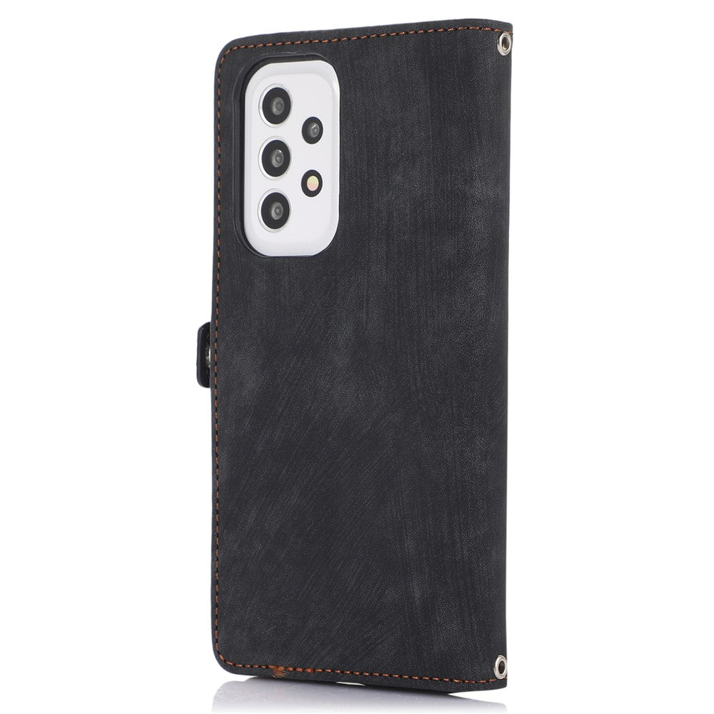 Samsung Galaxy A23 4G / A23 5G (Global version) Dragkedja Plånboksfodral i PU-läder, 9 kortfack, stativfodral med handledsrem