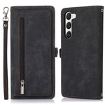 Samsung Galaxy S23+ pung-etui med lynlås, magnetisk lukning, 9 kortlommer, stativ, PU-læder og håndledsrem