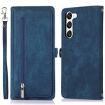 Samsung Galaxy S23+ pung-etui med lynlås, magnetisk lukning, 9 kortlommer, stativ, PU-læder og håndledsrem