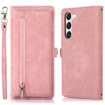 Samsung Galaxy S23+ pung-etui med lynlås, magnetisk lukning, 9 kortlommer, stativ, PU-læder og håndledsrem