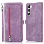 Samsung Galaxy S23+ pung-etui med lynlås, magnetisk lukning, 9 kortlommer, stativ, PU-læder og håndledsrem