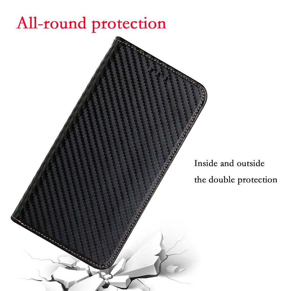 Til Samsung Galaxy A54 5G Flip Wallet-etui i PU-læder med kulfibertekstur, magnetisk autolukning, stødsikker telefoncover med stander