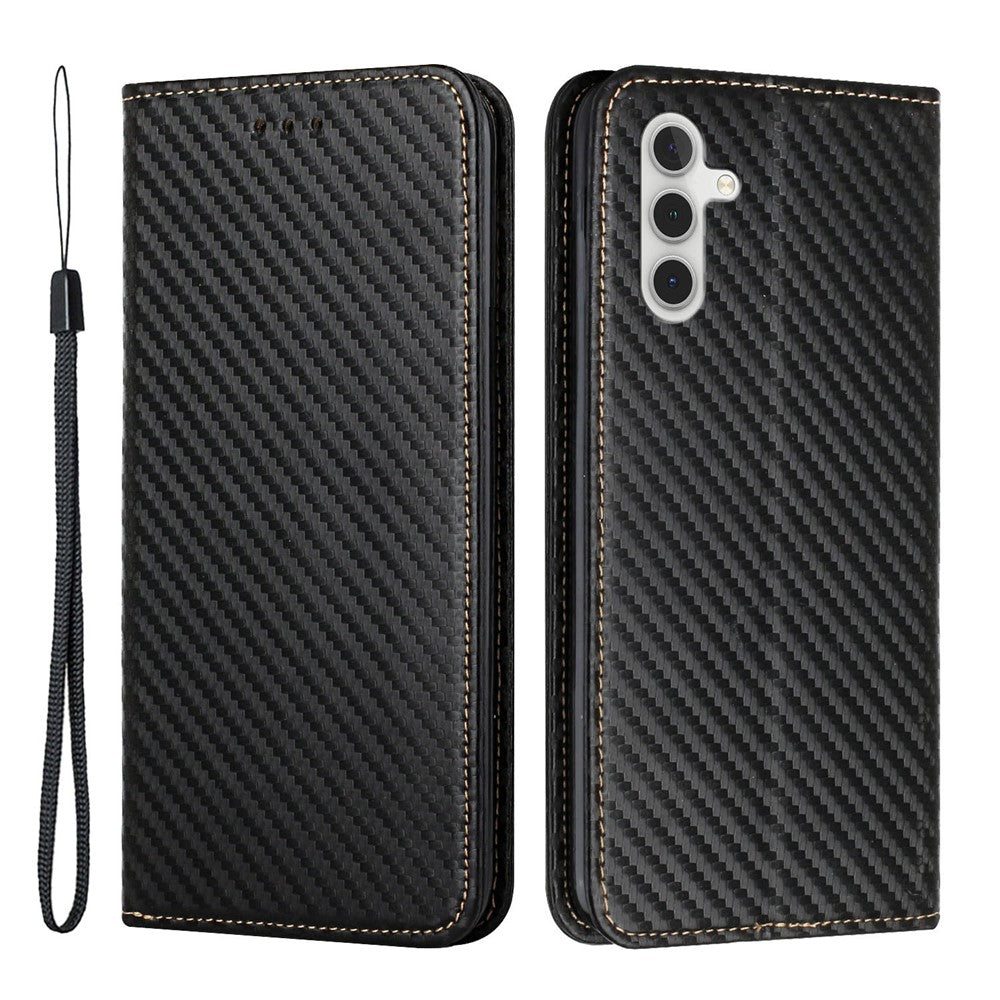 For Samsung Galaxy A34 5G Shockproof Carbon Fiber Texture Phone Cover Magnetic Auto Closing PU Leather Flip Wallet Case Stand