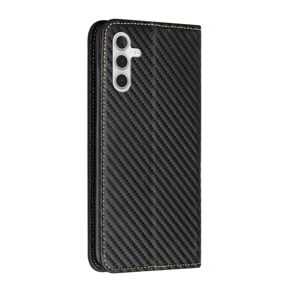 For Samsung Galaxy A34 5G Shockproof Carbon Fiber Texture Phone Cover Magnetic Auto Closing PU Leather Flip Wallet Case Stand