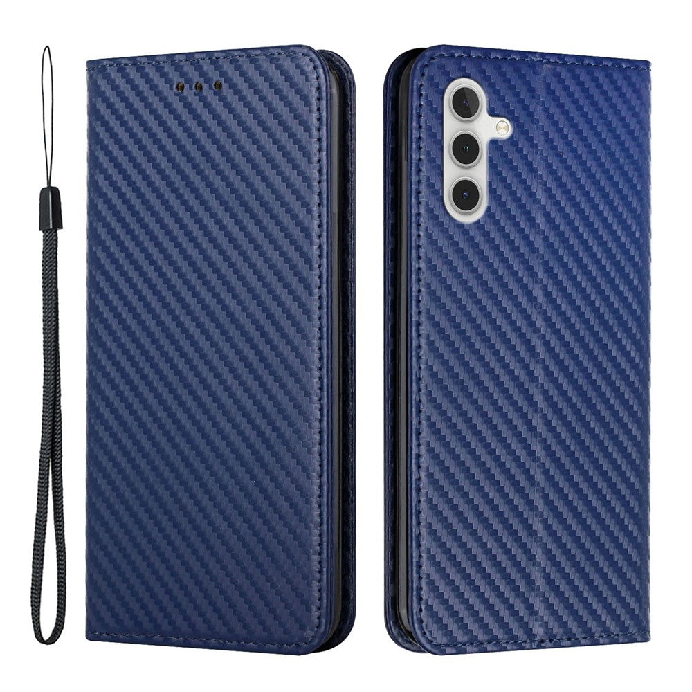 For Samsung Galaxy A34 5G Shockproof Carbon Fiber Texture Phone Cover Magnetic Auto Closing PU Leather Flip Wallet Case Stand