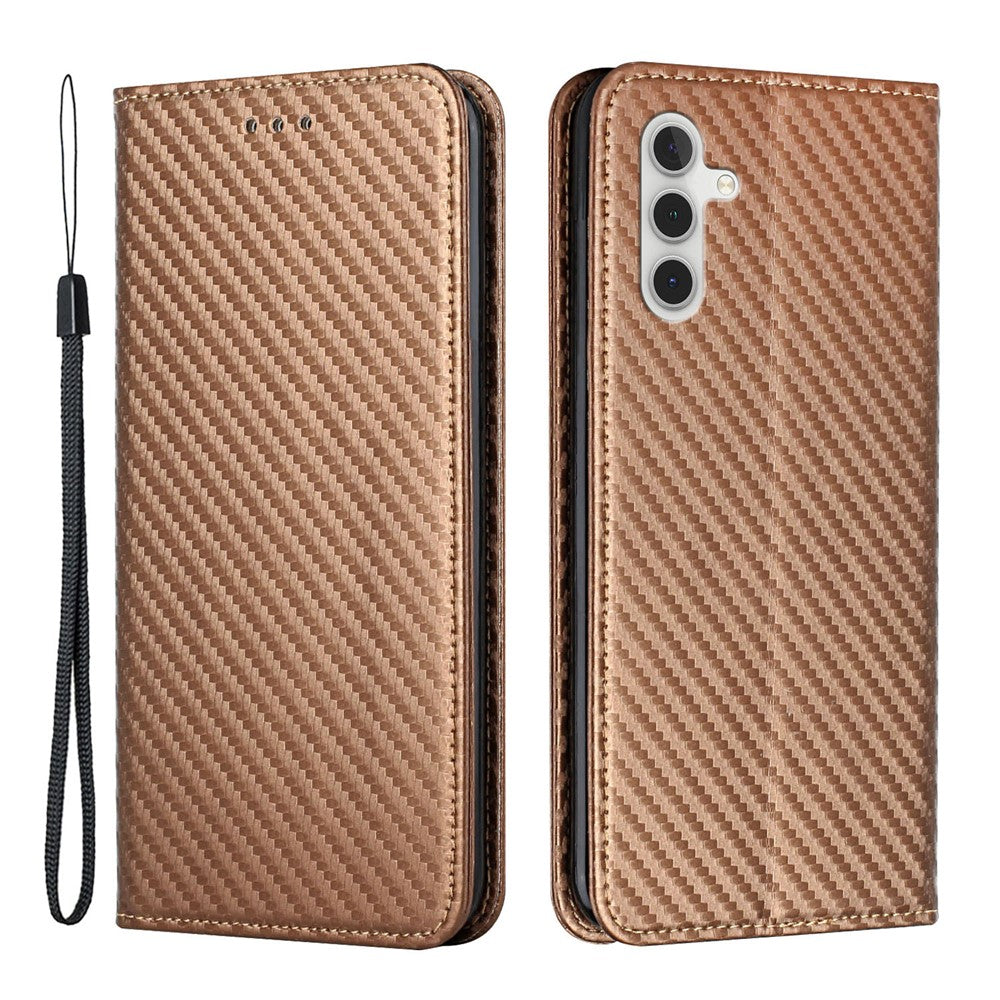 For Samsung Galaxy A34 5G Shockproof Carbon Fiber Texture Phone Cover Magnetic Auto Closing PU Leather Flip Wallet Case Stand