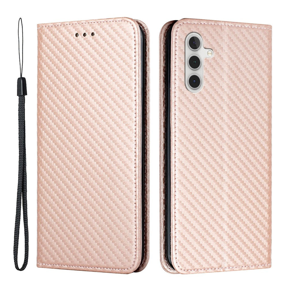 For Samsung Galaxy A34 5G Shockproof Carbon Fiber Texture Phone Cover Magnetic Auto Closing PU Leather Flip Wallet Case Stand