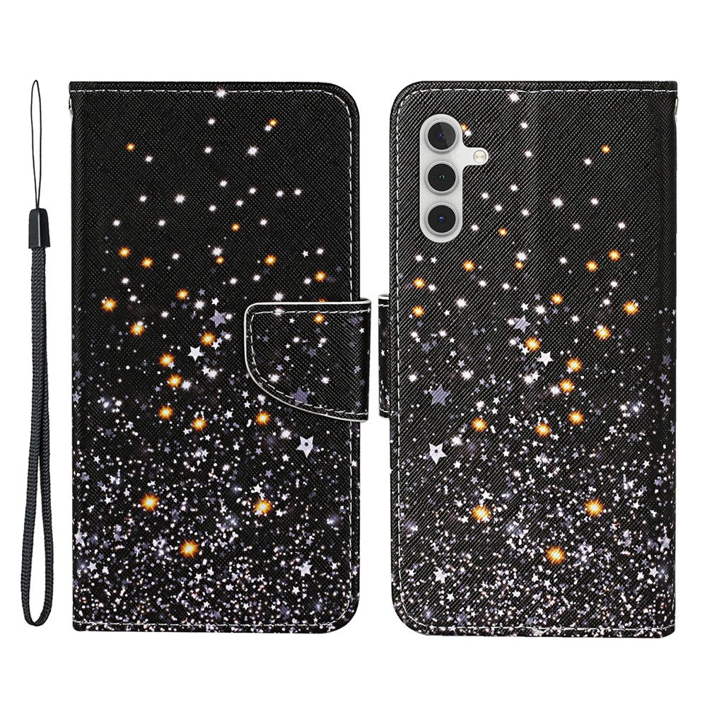 For Samsung Galaxy A54 5G Cross Texture PU Leather Wallet Case Magnetic Closure Pattern Printing Flip Stand Phone Cover with Strap