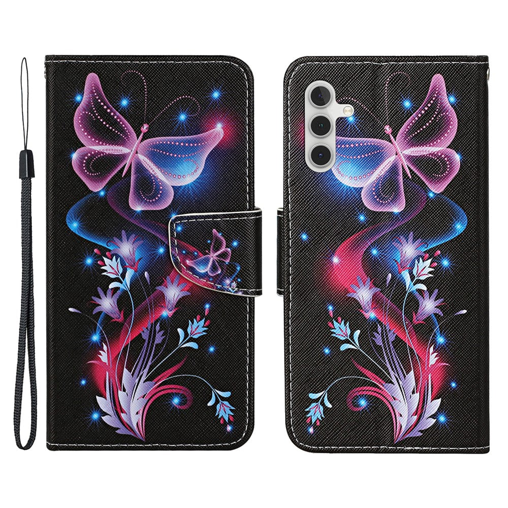 For Samsung Galaxy A54 5G Cross Texture PU Leather Wallet Case Magnetic Closure Pattern Printing Flip Stand Phone Cover with Strap